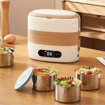 Elektrische Lunchbox mit Edelstahlbehältern und Temperaturanzeige