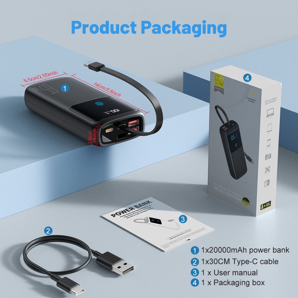 VoltMate Pro 65W – Tanak višefunkcijski powerbank s dodirnim zaslonom