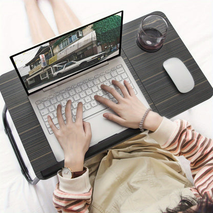 Mesa de cama dobrável para portátil com suporte para bebidas