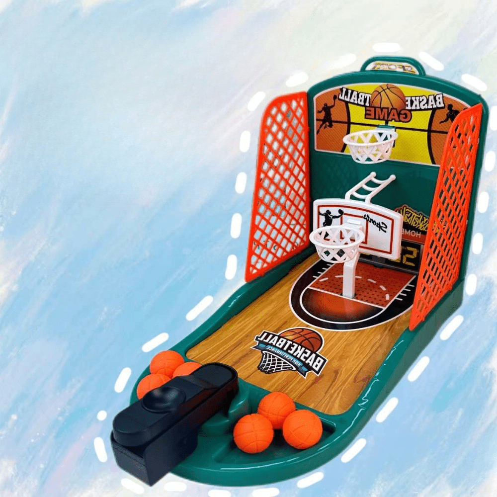 Jogo de basquetebol de mesa com lançamento com o dedo