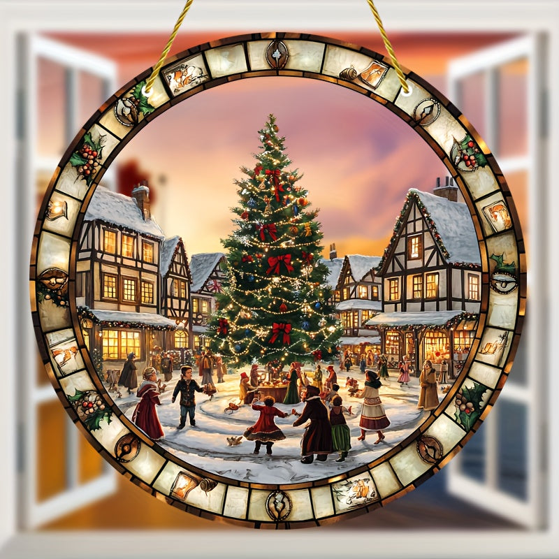 Weihnachtlicher Fensteranhänger mit Weihnachtsdorf-Motiv