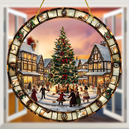 Weihnachtlicher Fensteranhänger mit Weihnachtsdorf-Motiv
