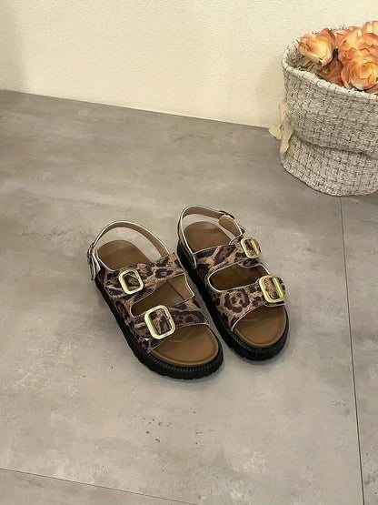 Sandalias de plataforma de moda para mujer con estampado de leopardo: comodidad y estilo en uno