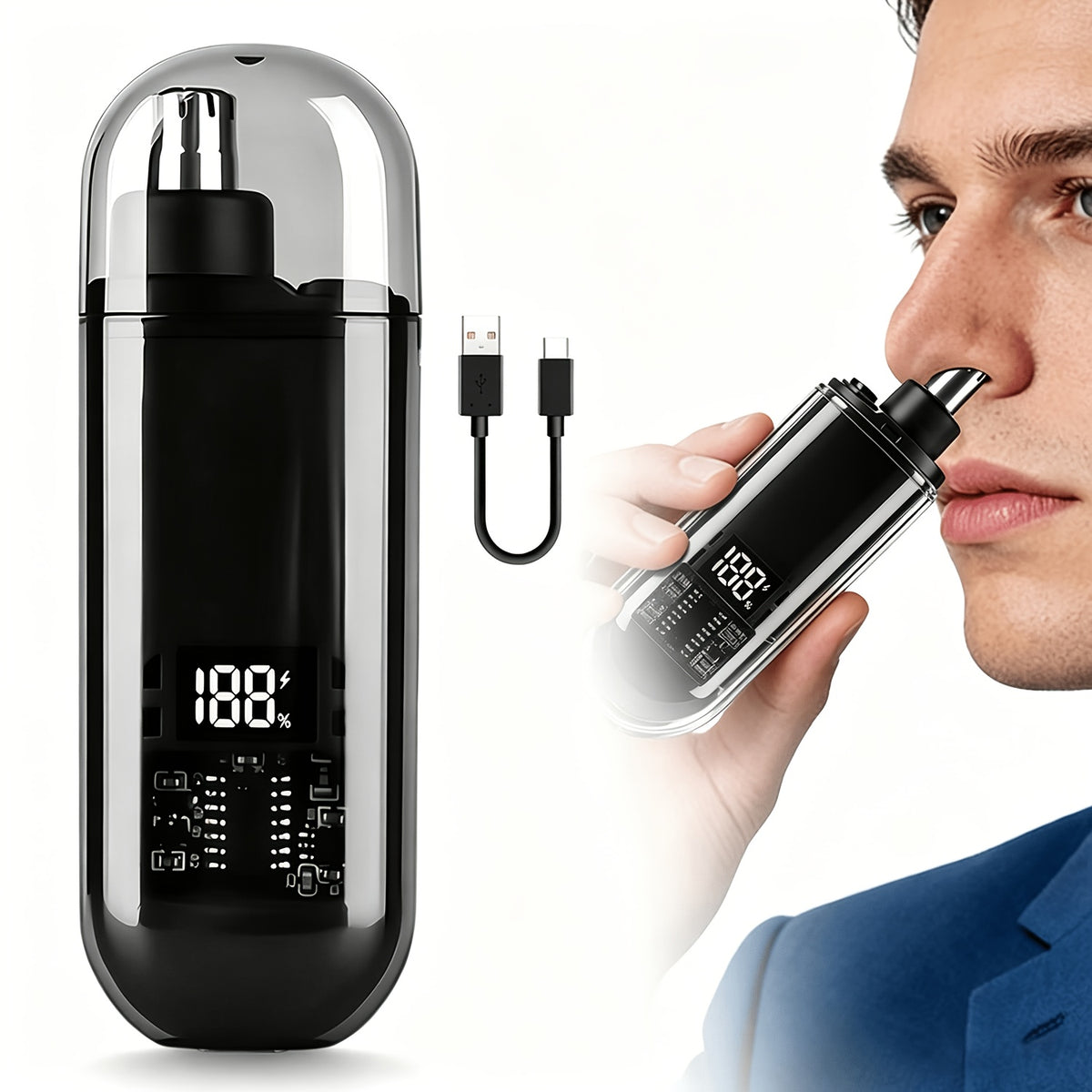 USB-aufladbarer Nasenhaartrimmer mit Digitalanzeige
