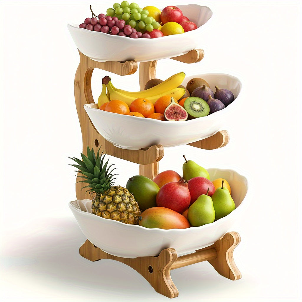 Cesto de fruta com vários níveis e compartimentos de arrumação
