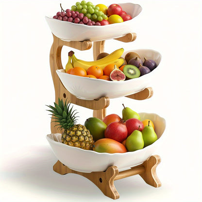 Cesto de fruta com vários níveis e compartimentos de arrumação