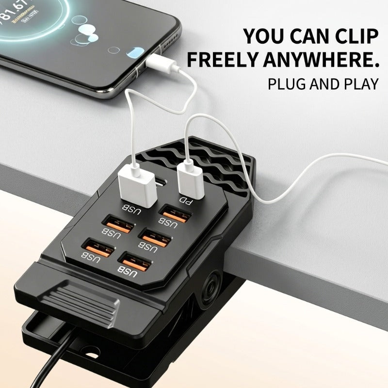 Hub de carregamento USB com 8 portas e grampo de mesa
