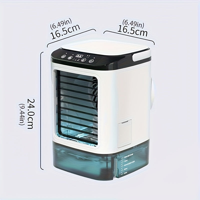 Mini aire acondicionado portátil refrigerado por agua, alimentado por USB y con tanque grande.