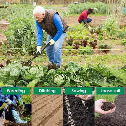 Herramienta de jardín ergonómica de acero inoxidable con cabezal triangular: para desherbar y cultivar la tierra.