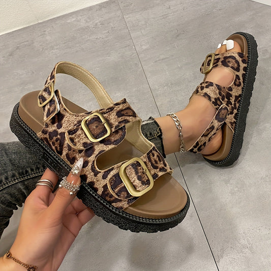 Sandalias de plataforma de moda para mujer con estampado de leopardo: comodidad y estilo en uno