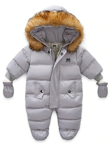 Mono de bebé Snowy: mono de invierno cálido con capucha para uso en exteriores
