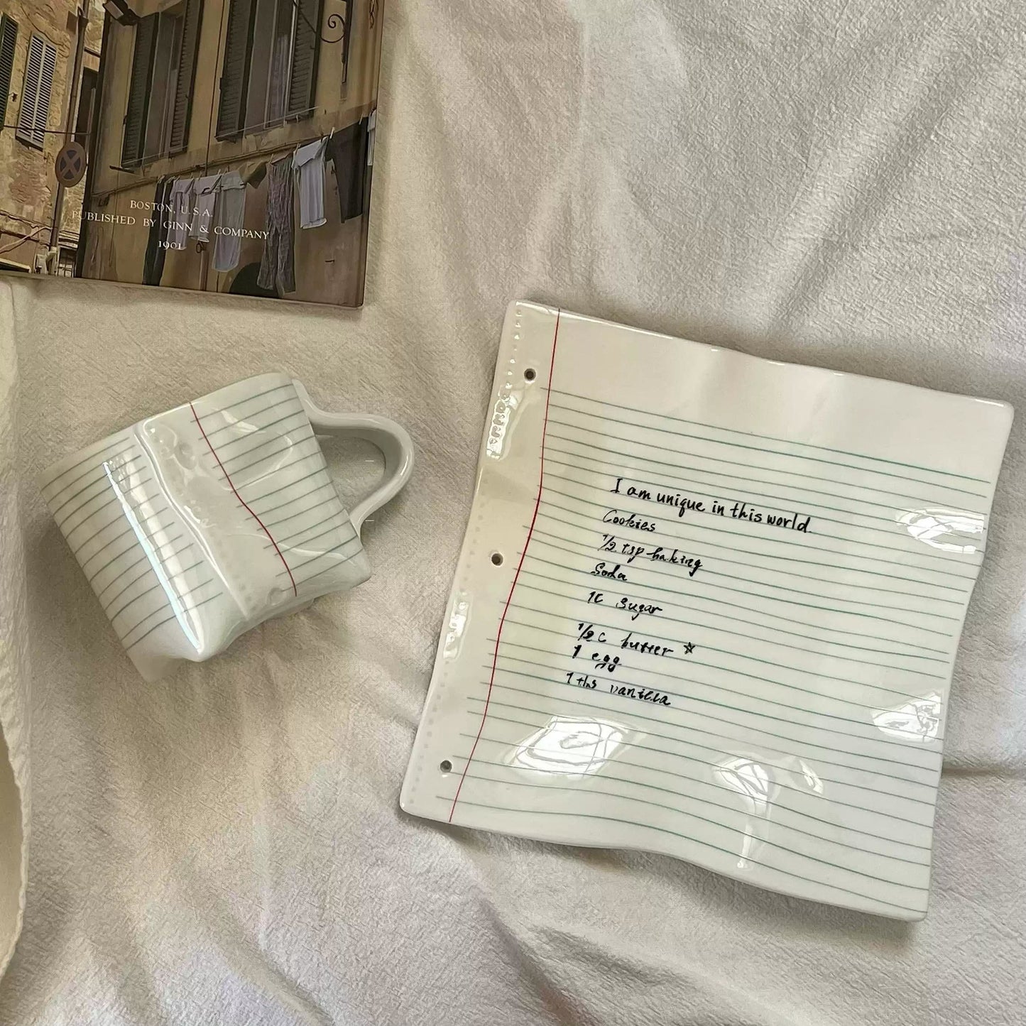 Conjunto de canecas de cerâmica com design de bloco de notas
