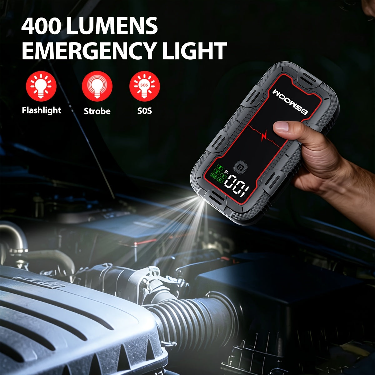 Tragbare 12V Auto-Starthilfe mit Powerbank und Digitalanzeige