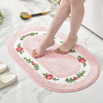 Alfombrilla de baño ovalada con diseño floral de microfibra