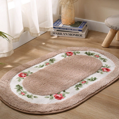 Alfombrilla de baño ovalada con diseño floral de microfibra