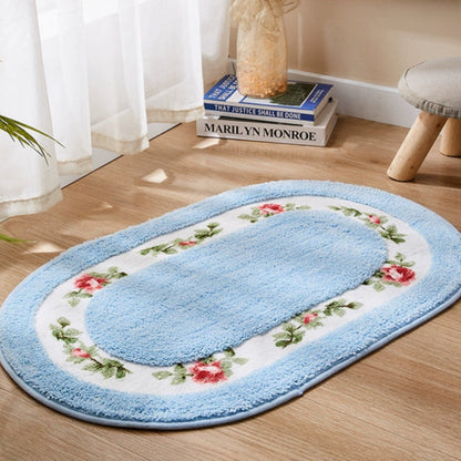 Alfombrilla de baño ovalada con diseño floral de microfibra