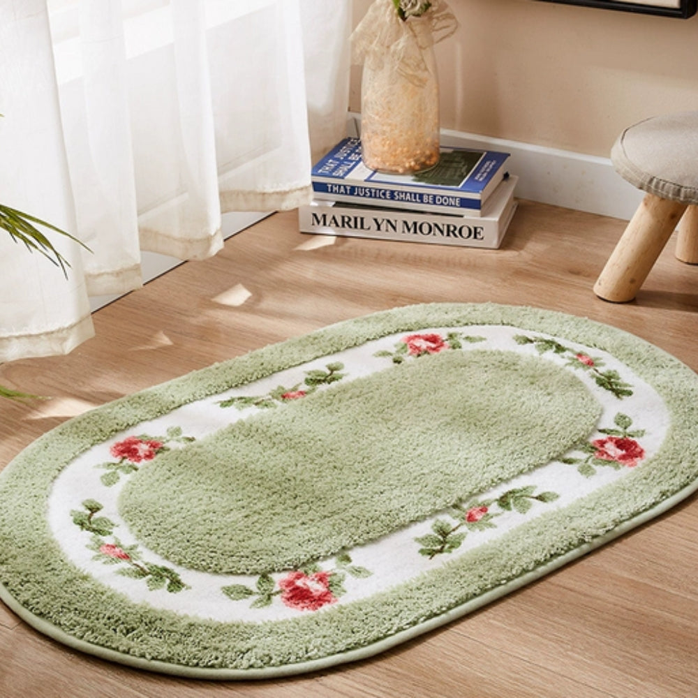 Alfombrilla de baño ovalada con diseño floral de microfibra