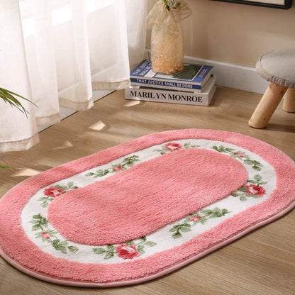 Alfombrilla de baño ovalada con diseño floral de microfibra