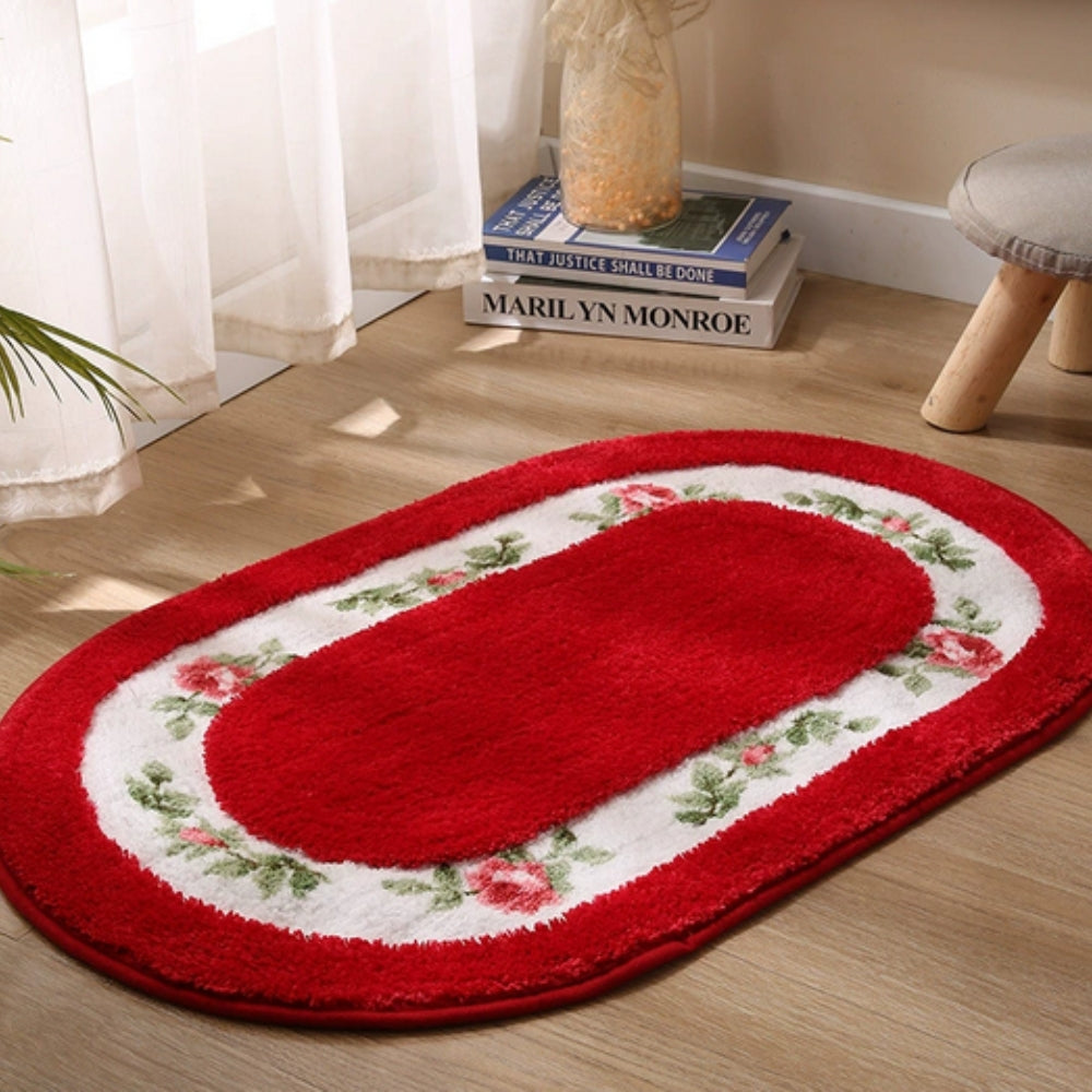 Alfombrilla de baño ovalada con diseño floral de microfibra