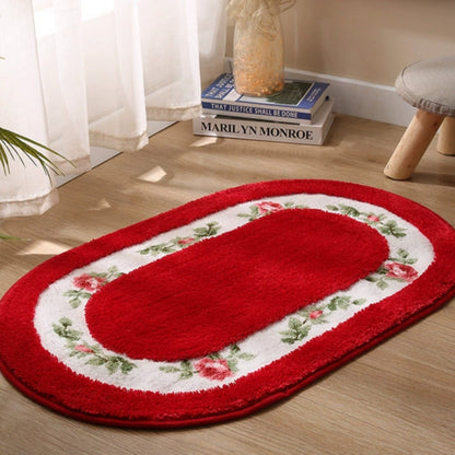 Alfombrilla de baño ovalada con diseño floral de microfibra