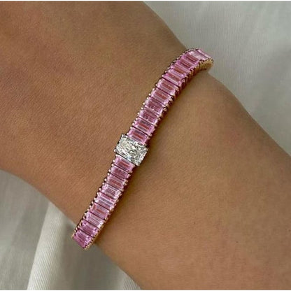 Pulsera con cristales de color rosa y diseño bicolor