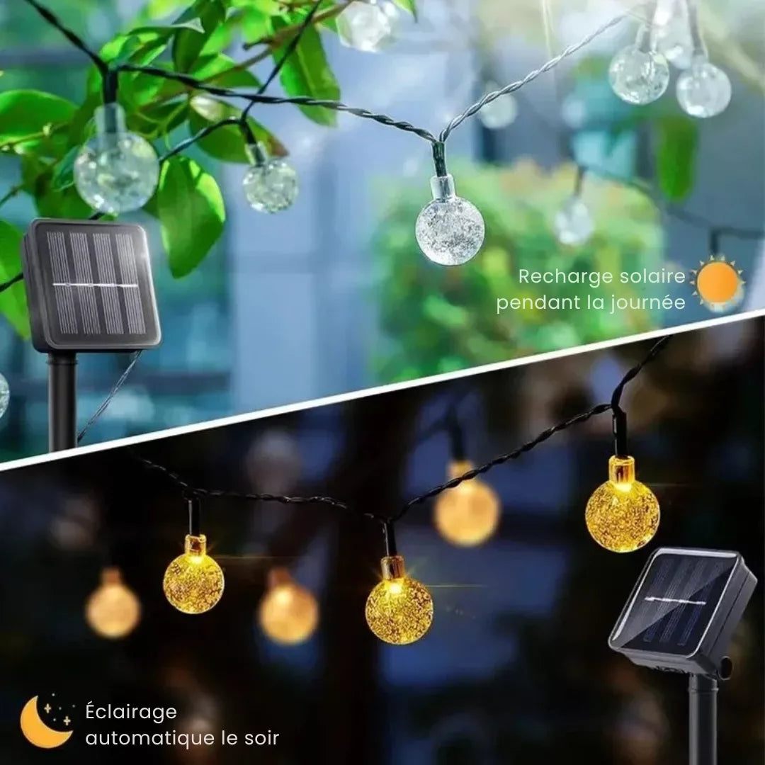 Guirnalda de luces LED solares con esferas: cálidas y acogedoras