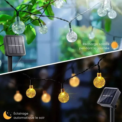 Guirnalda de luces LED solares con esferas: cálidas y acogedoras