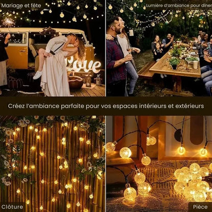 Guirnalda de luces LED solares con esferas: cálidas y acogedoras
