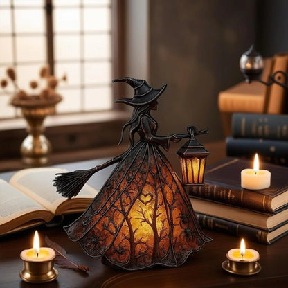 Figura de bruja de Halloween con farol LED
