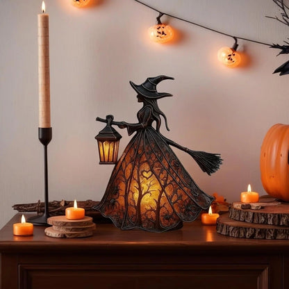 Figura de bruja de Halloween con farol LED