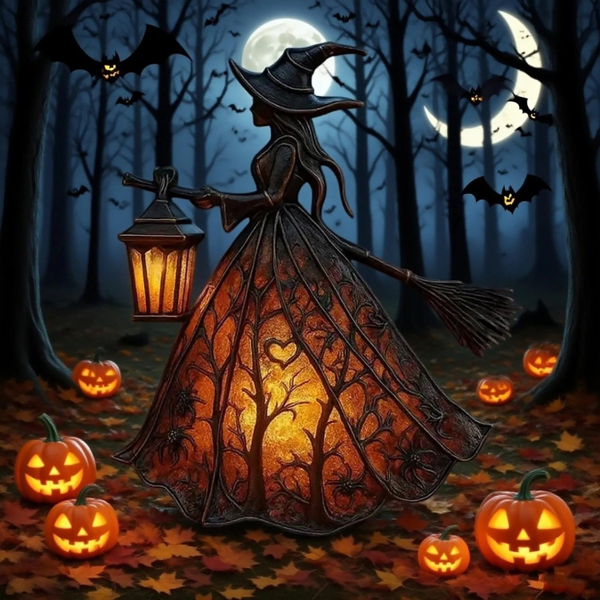 Figura de bruja de Halloween con farol LED