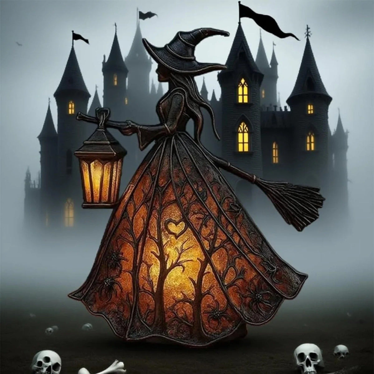 Figura de bruja de Halloween con farol LED