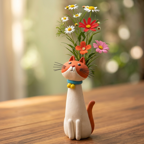 Dekorative Katzenvase aus Keramik für Blumen
