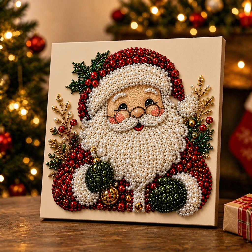 Weihnachtliches Perlenbild Bastelset mit Weihnachtsmann Motiv