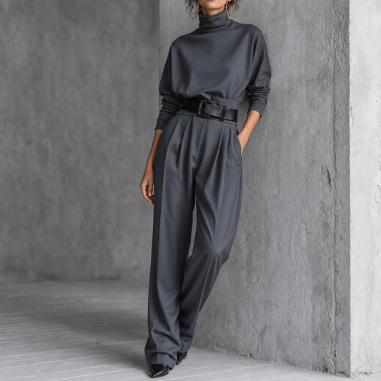 Damen Zweiteiler mit Rollkragen und High Waist Hose