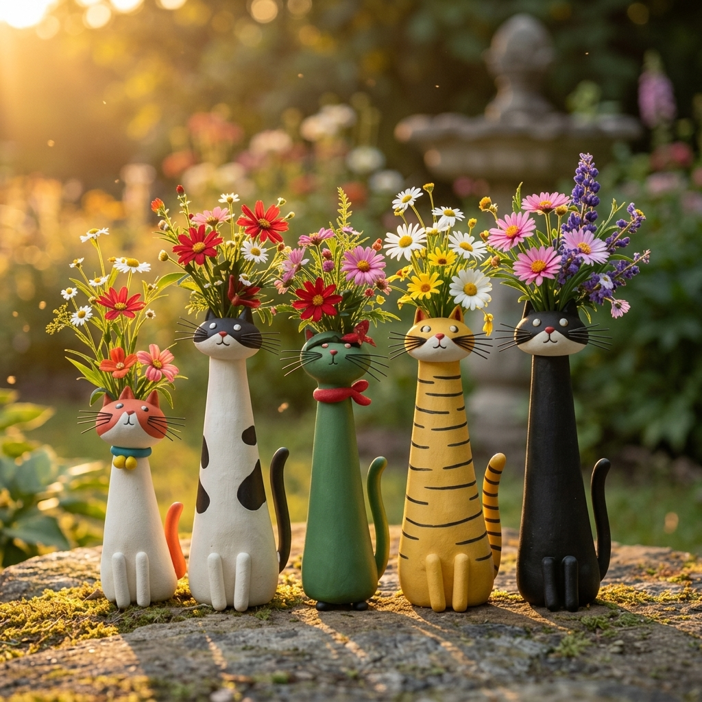 Dekorative Katzenvase aus Keramik für Blumen