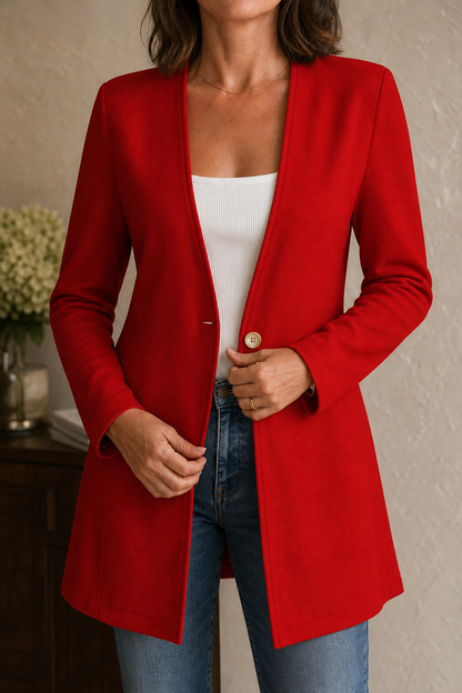 Damen Longblazer mit V-Ausschnitt und Knopfverschluss