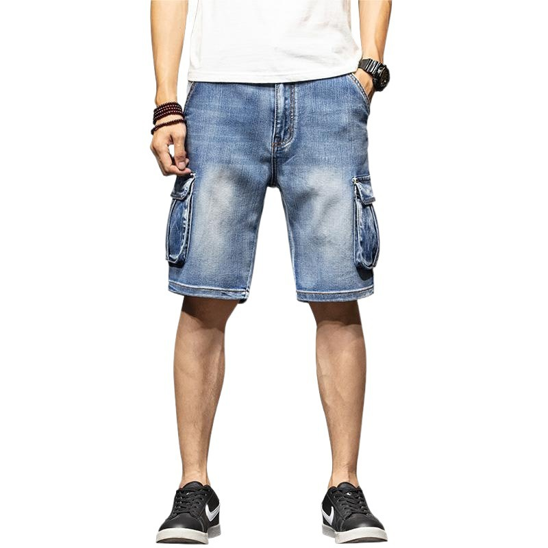 Pantalones cortos cargo de mezclilla casuales para hombre: resistentes y prácticos para el uso diario.