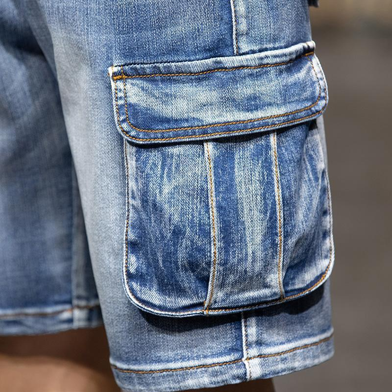 Pantalones cortos cargo de mezclilla casuales para hombre: resistentes y prácticos para el uso diario.