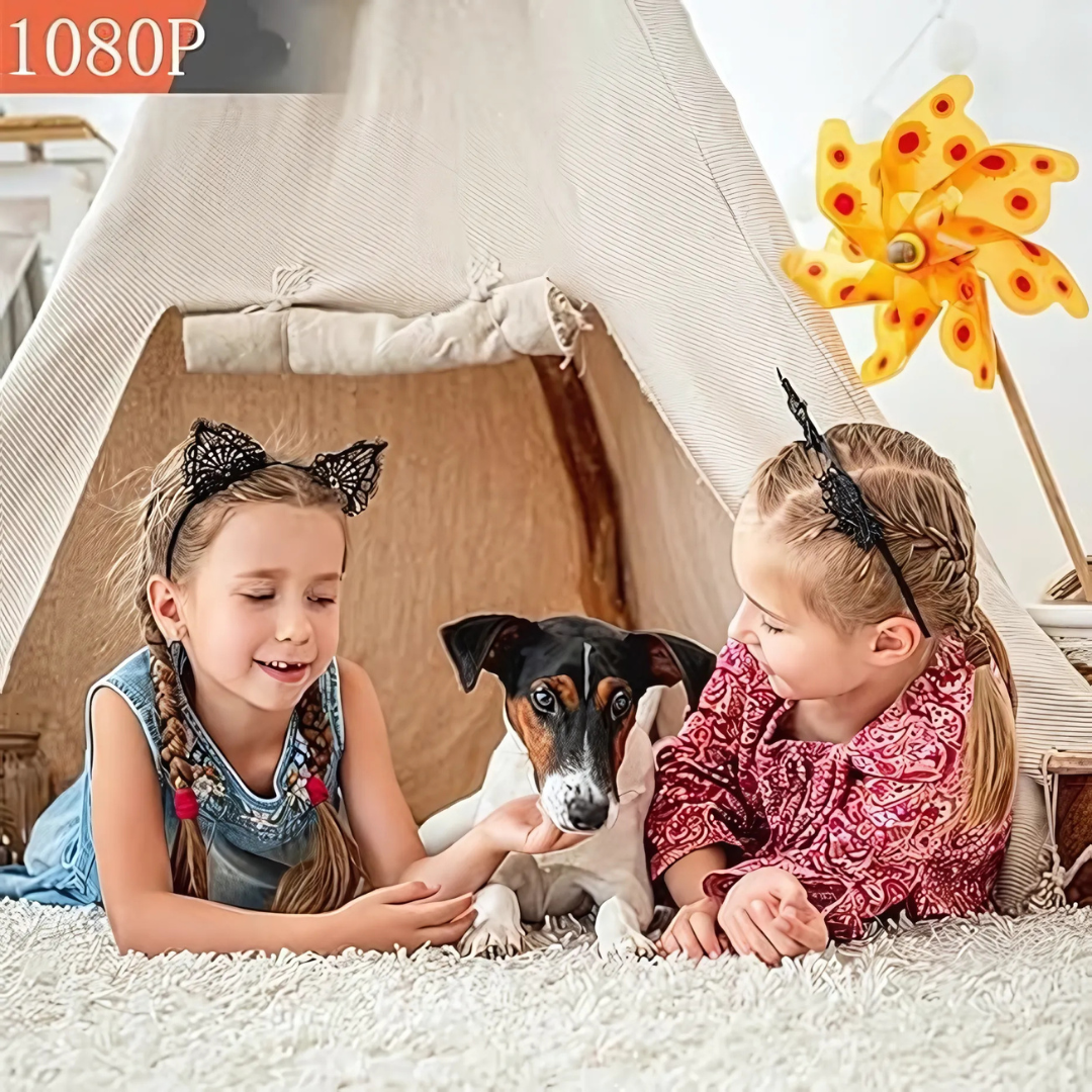 Mini câmara de segurança sem fios – compacta e fina para monitorização residencial.