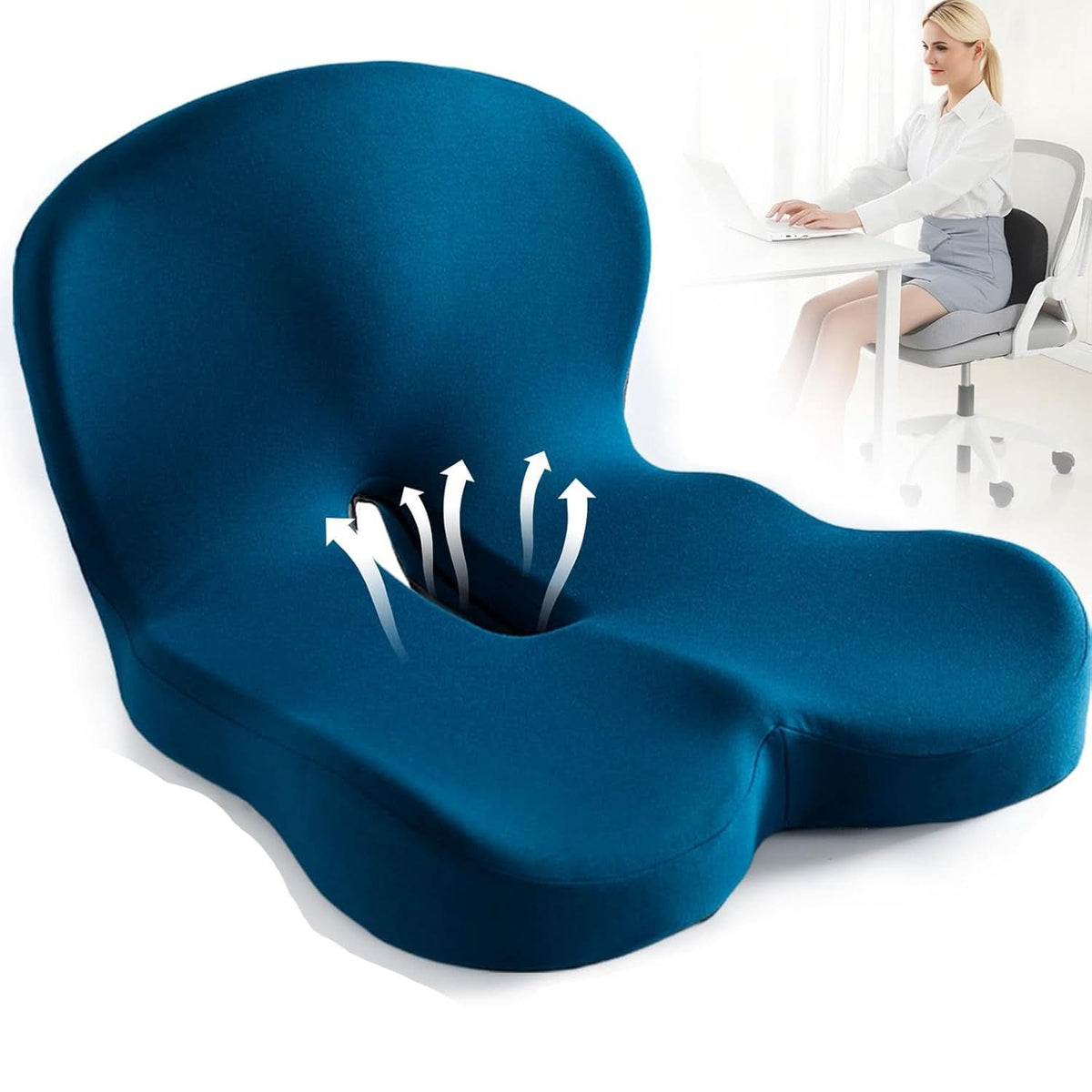 Almofada de assento ergonómica com apoio para as costas e recorte