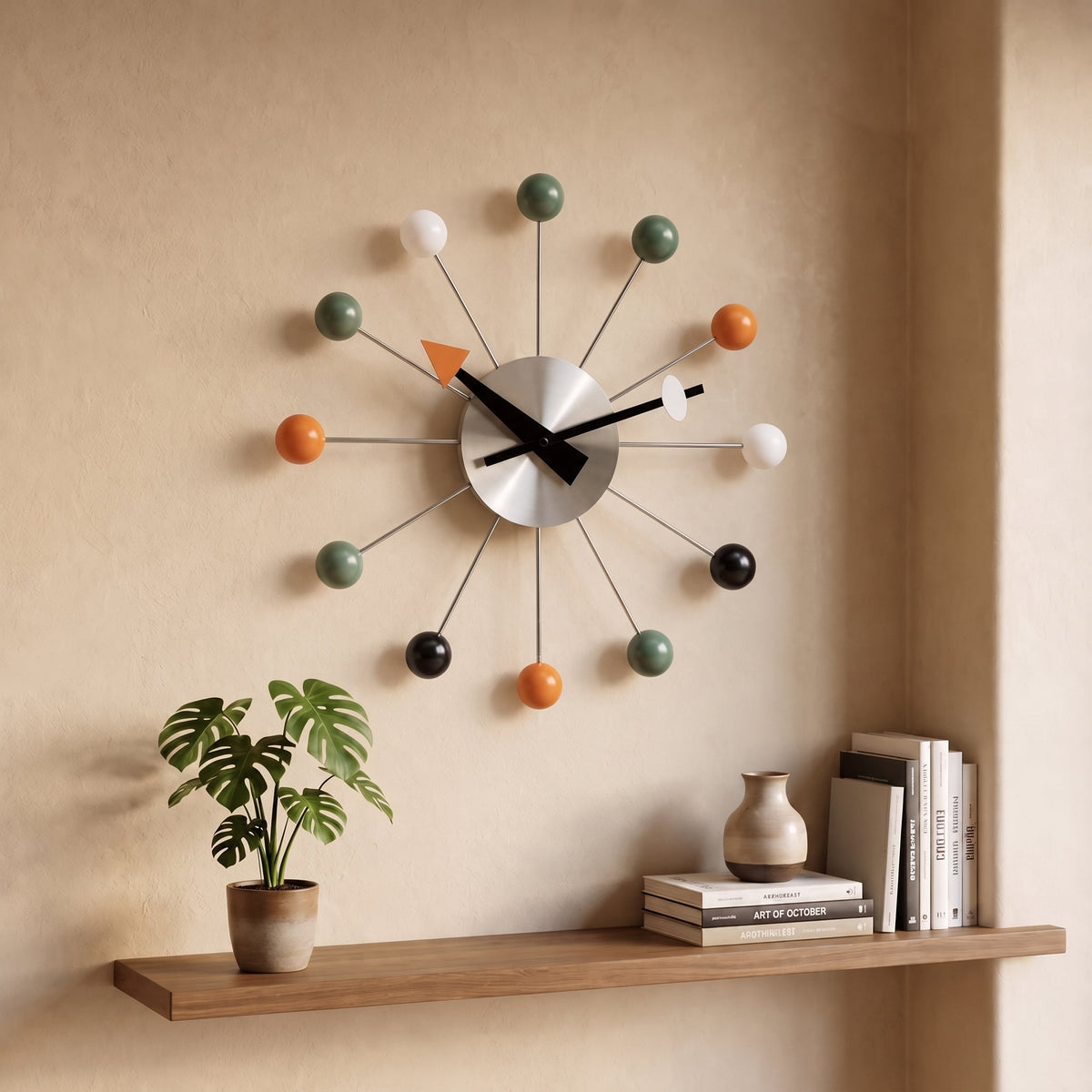 Reloj de pared retro con marcadores de bolas de colores