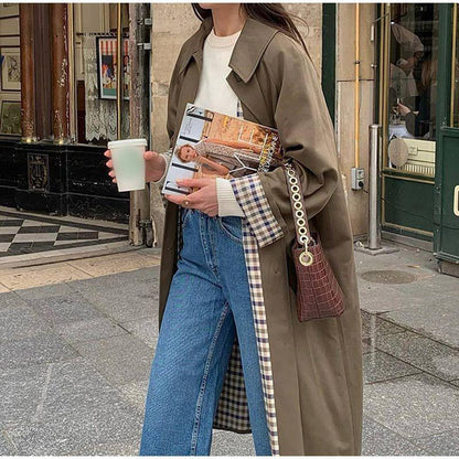 Damen Trenchcoat mit Reverskragen und Karomuster