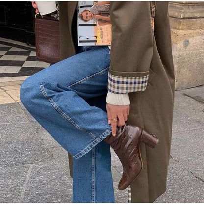 Damen Trenchcoat mit Reverskragen und Karomuster