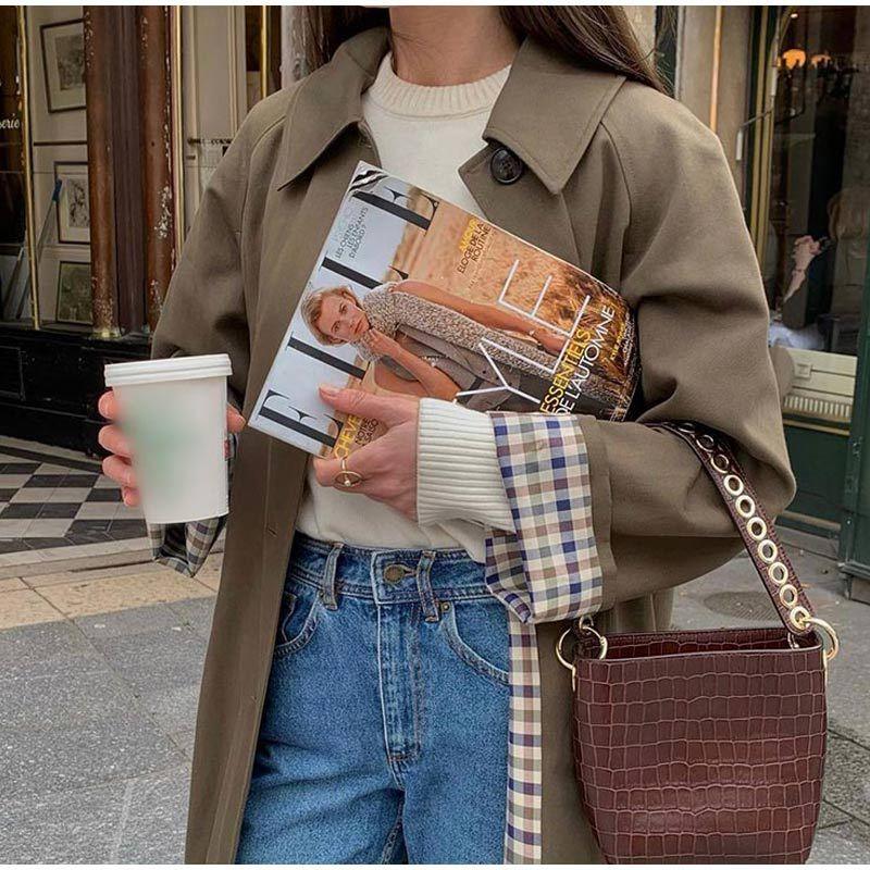 Damen Trenchcoat mit Reverskragen und Karomuster