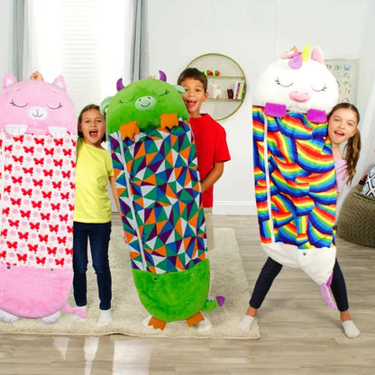 Kinder Schlafsack mit Kuscheltier 2-in-1 Tiermotiv