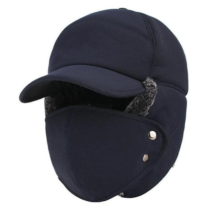 Gorro de inverno com abas para as orelhas e proteção facial amovível