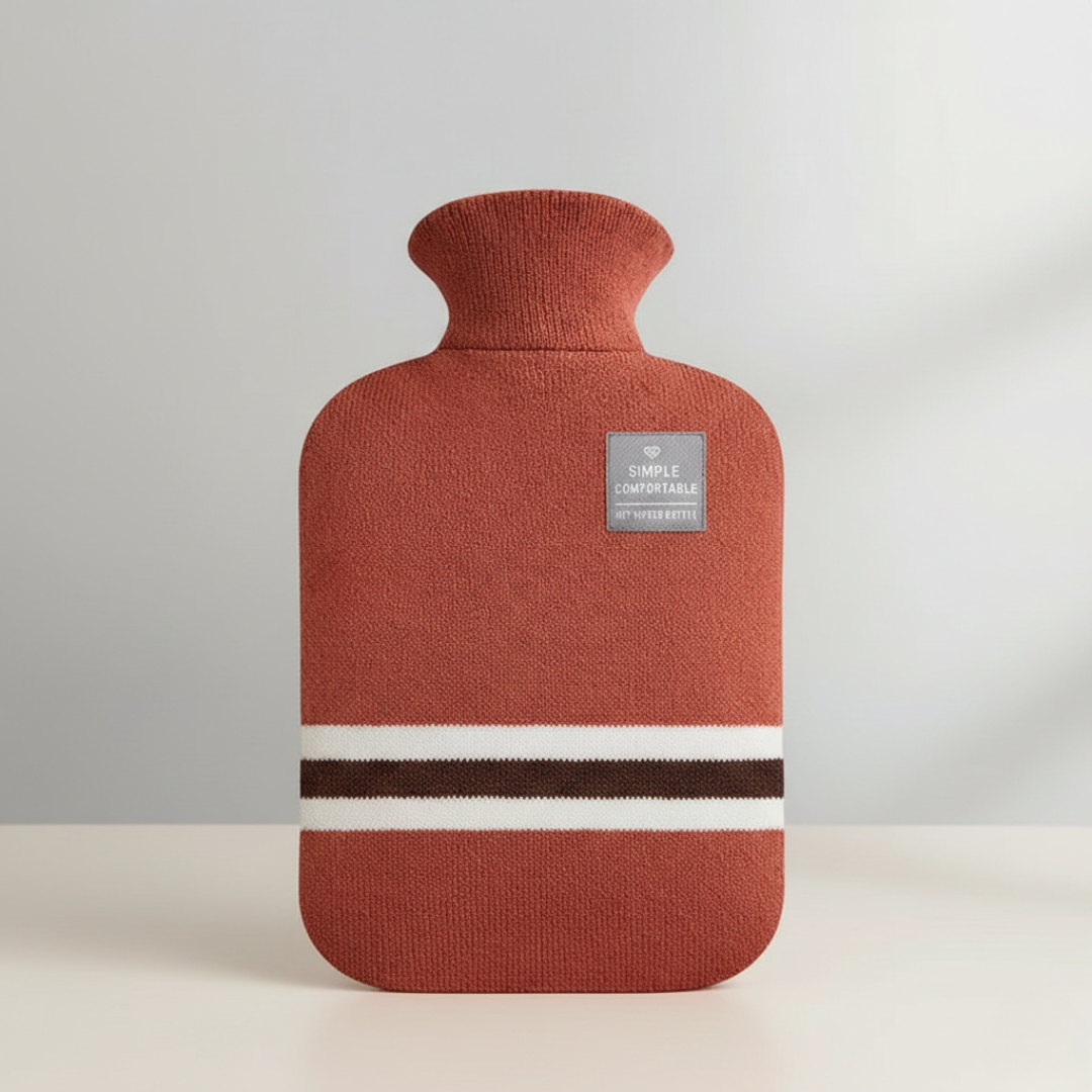 Wärmflasche mit abnehmbarem Strickbezug