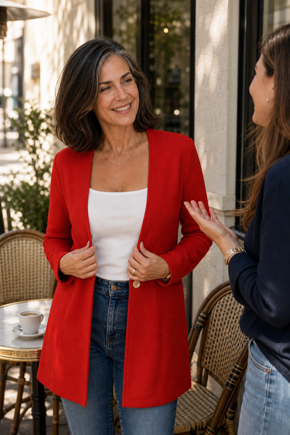 Damen Longblazer mit V-Ausschnitt und Knopfverschluss