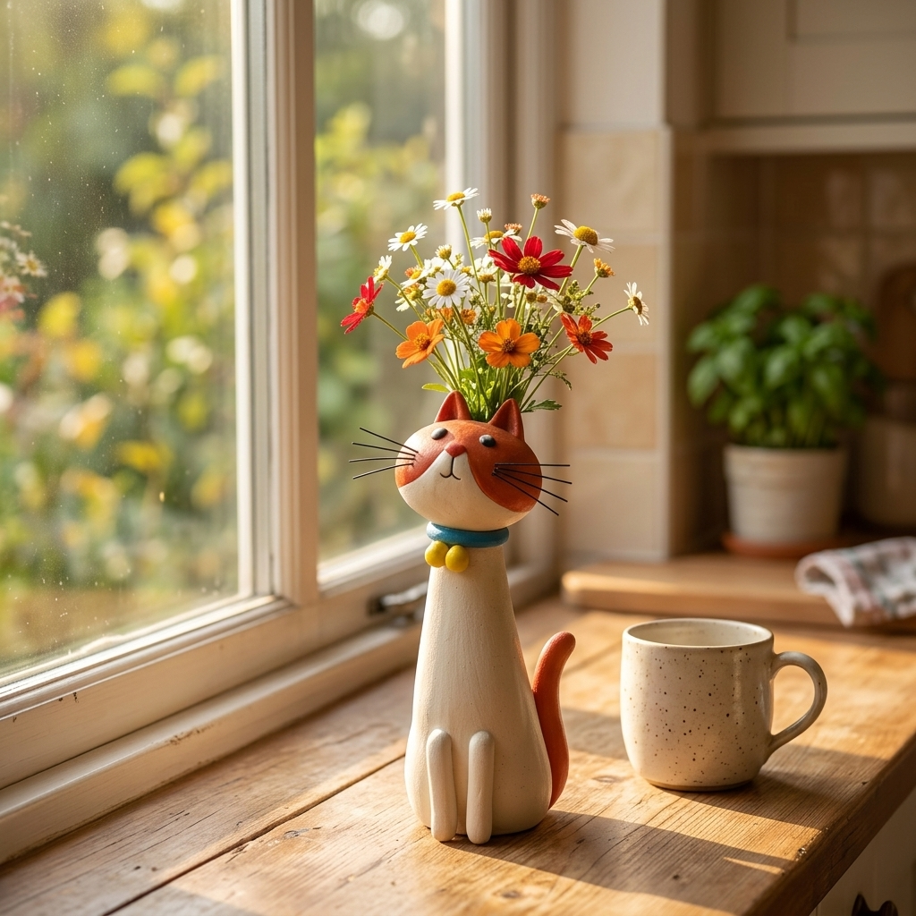 Dekorative Katzenvase aus Keramik für Blumen